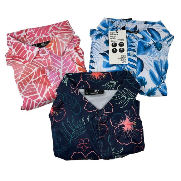 Greenside Men's Lot of 3 Polyester Hawaiian Light Weight Polo Golf Shirts Size M - Picture 1 of 10